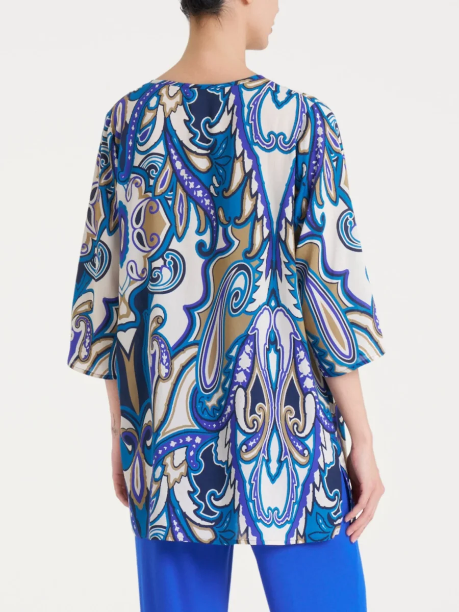 Blusa lunga con manica 3/4 in Ecoseta - Fant. Dazzling Blue - immagine 3