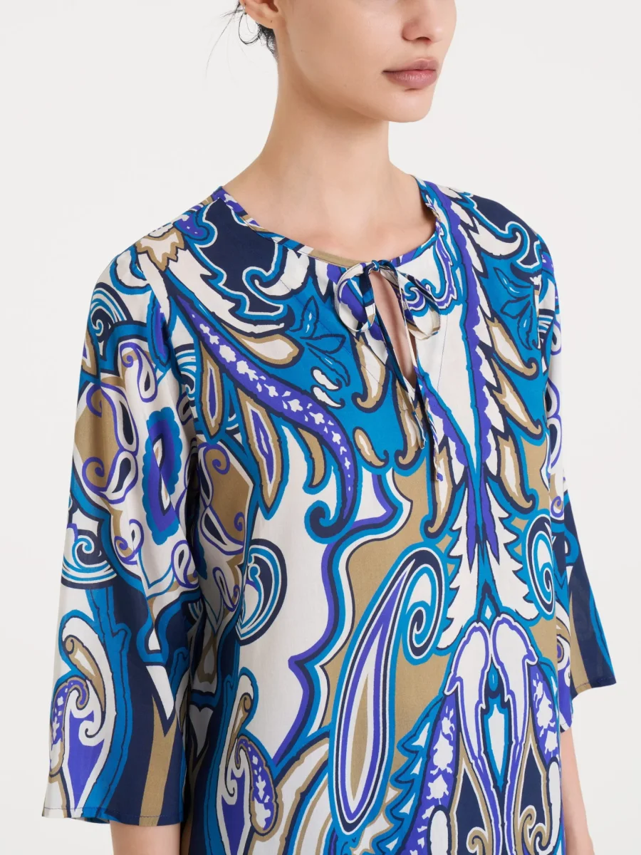 Blusa lunga con manica 3/4 in Ecoseta - Fant. Dazzling Blue - immagine 4