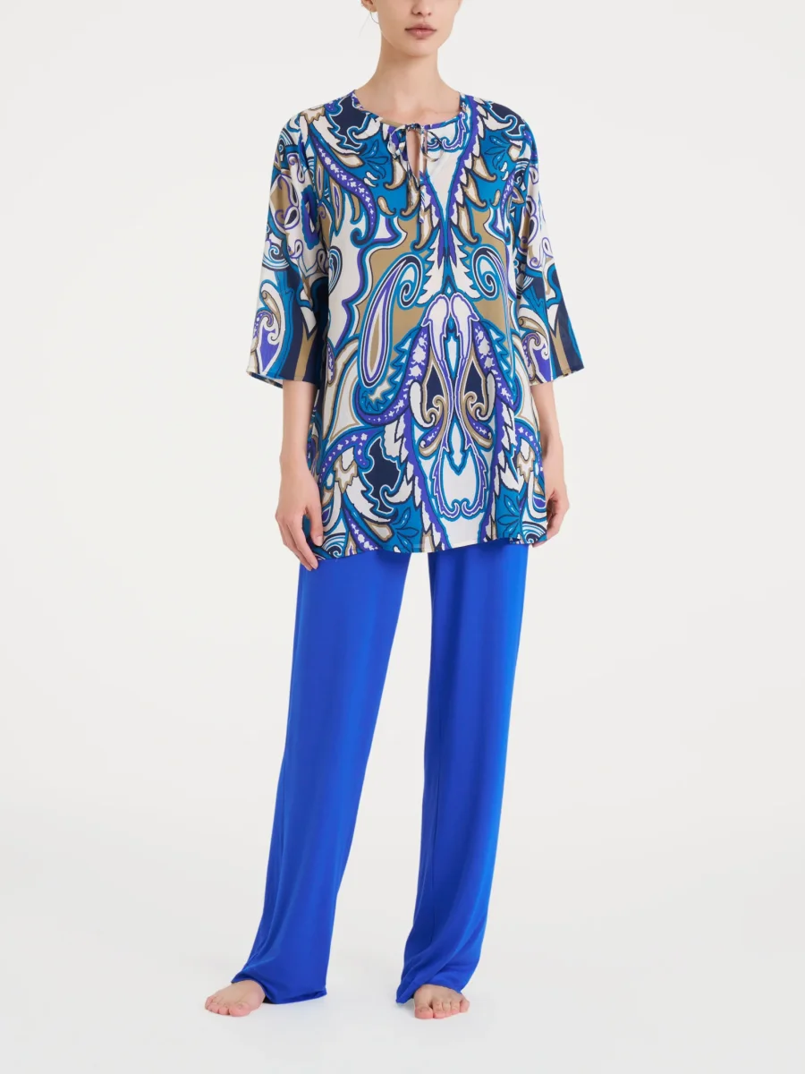 Blusa lunga con manica 3/4 in Ecoseta - Fant. Dazzling Blue - immagine 5