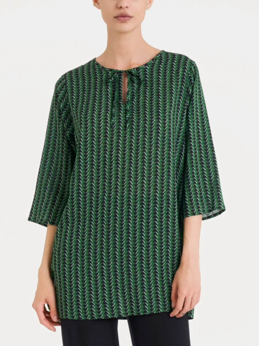 Blusa lunga con manica 3/4 in Ecoseta - Fant. Artichoke Green - immagine 2