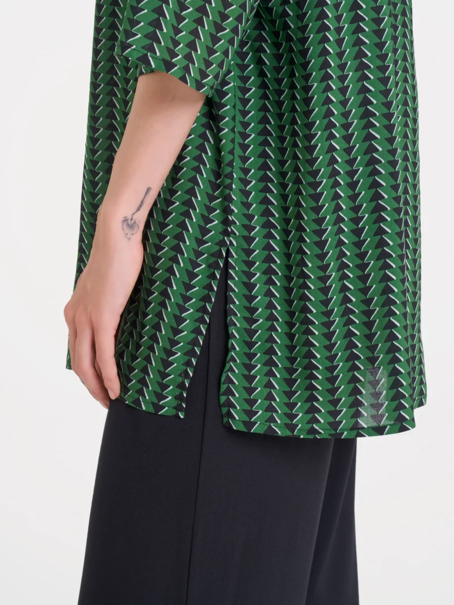 Blusa lunga con manica 3/4 in Ecoseta - Fant. Artichoke Green - immagine 4