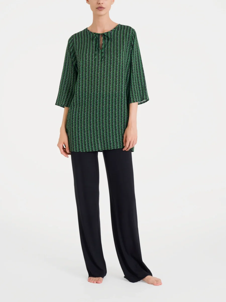 Blusa lunga con manica 3/4 in Ecoseta - Fant. Artichoke Green - immagine 5