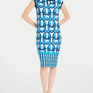 Abito manicato a spalla larga in Viscosa Summer - Fant. Strong Blue