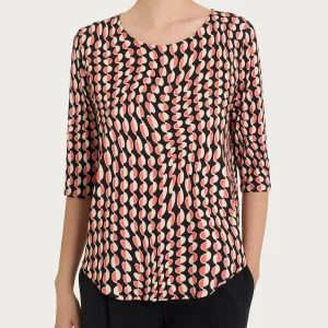 Maglietta girocollo con waves pattern in Crêpe  - Fant.Nero