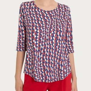 Maglietta girocollo con waves pattern in Crêpe  - Fant. Blueberry