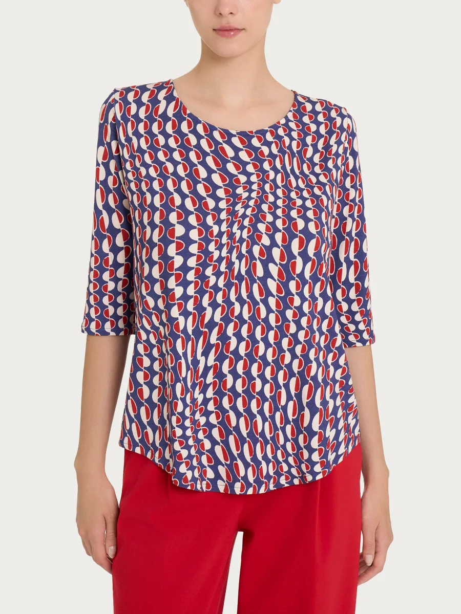 Maglietta girocollo con waves pattern in Crêpe - Fant. Blueberry