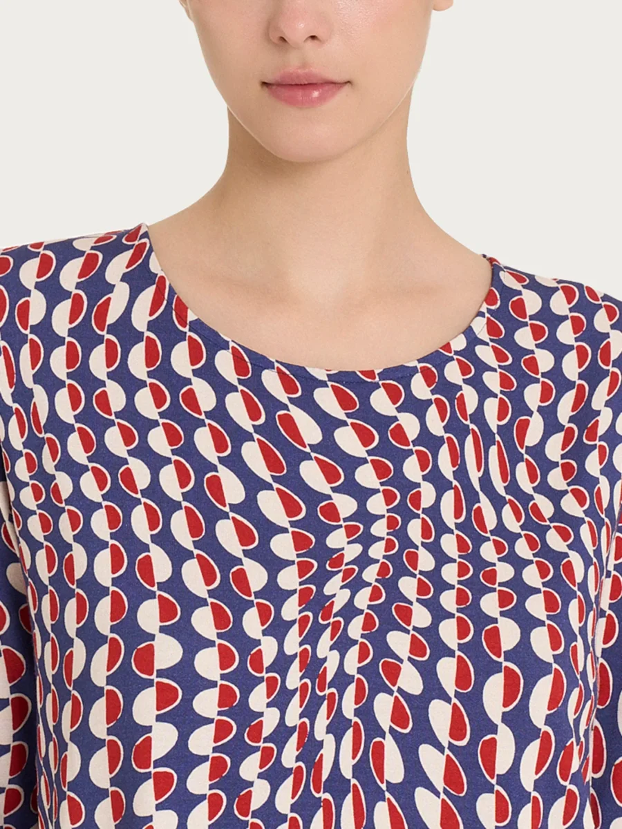 Maglietta girocollo con waves pattern in Crêpe - Fant. Blueberry - immagine 4