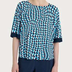 Maglietta girocollo con bordatura e waves pattern in Crêpe   - Fant. Aquarius