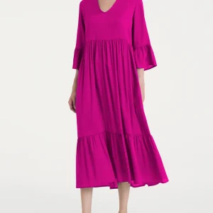 Abito lungo con balze in Ecoseta - Wild Aster