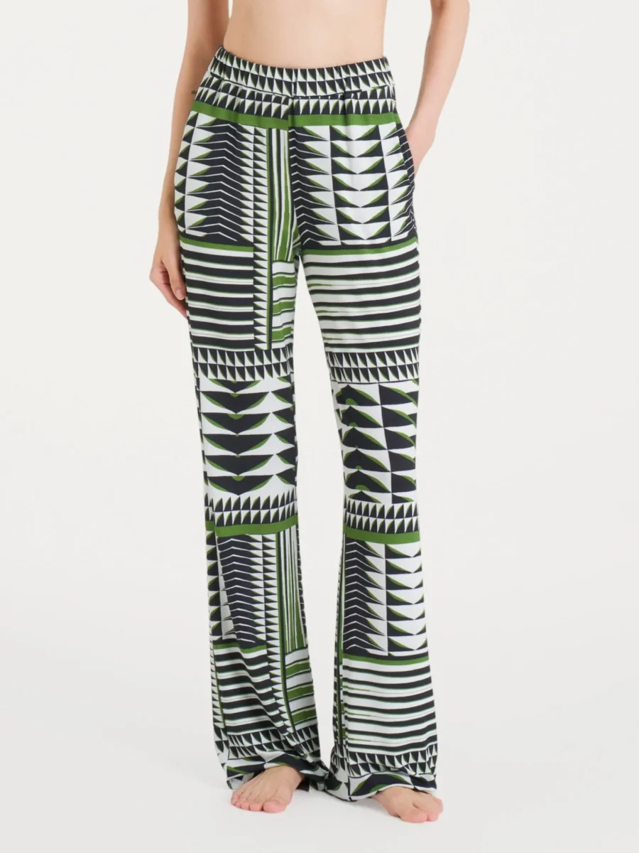 Pantalone ampio con geometric pattern in Viscosa Summer - Fant. Artichoke Green