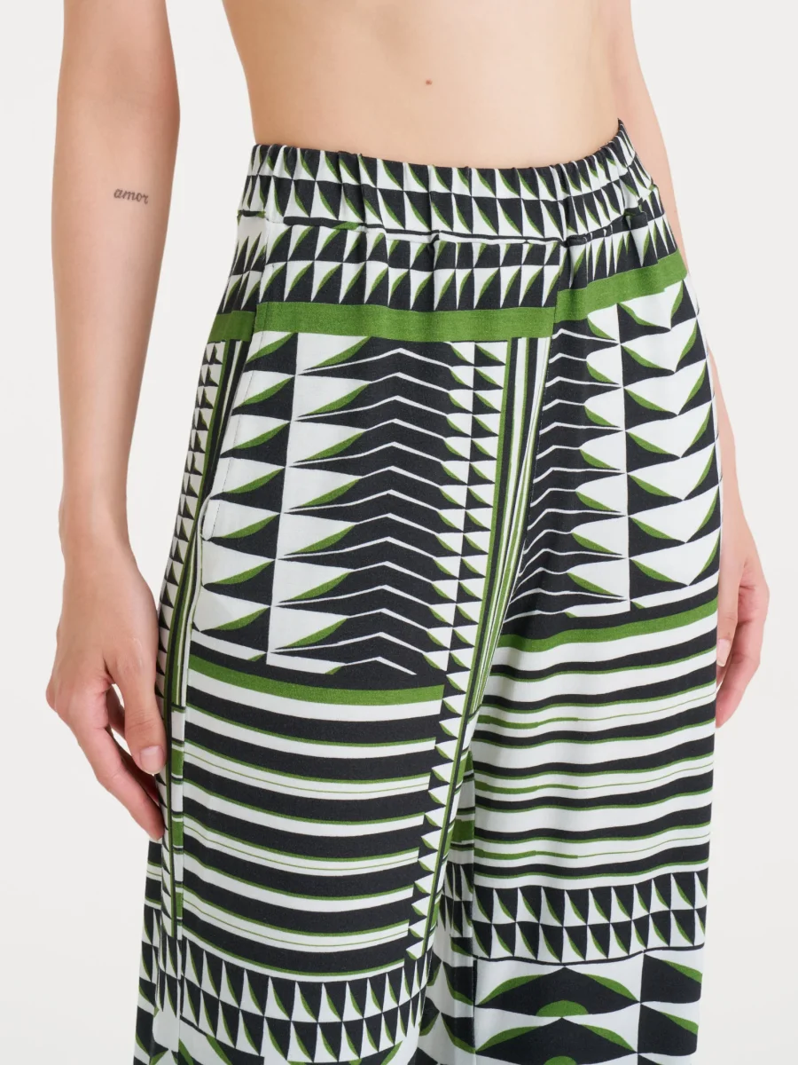 Pantalone ampio con geometric pattern in Viscosa Summer - Fant. Artichoke Green - immagine 4