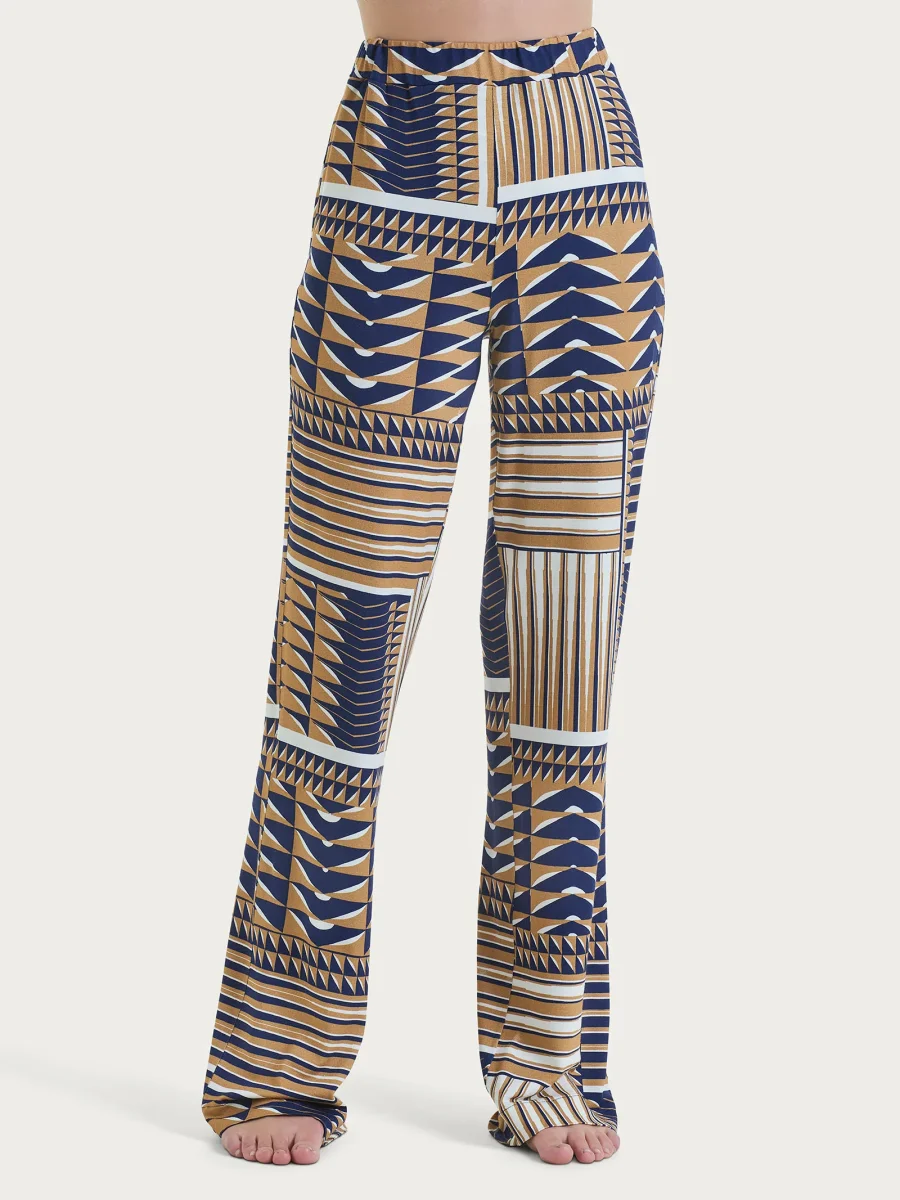 Pantalone ampio con geometric pattern in Viscosa Summer - Fant. Indian Tan