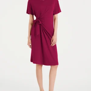 Abito tinta unita con nodo in Viscosa Summer  - Rhododendron