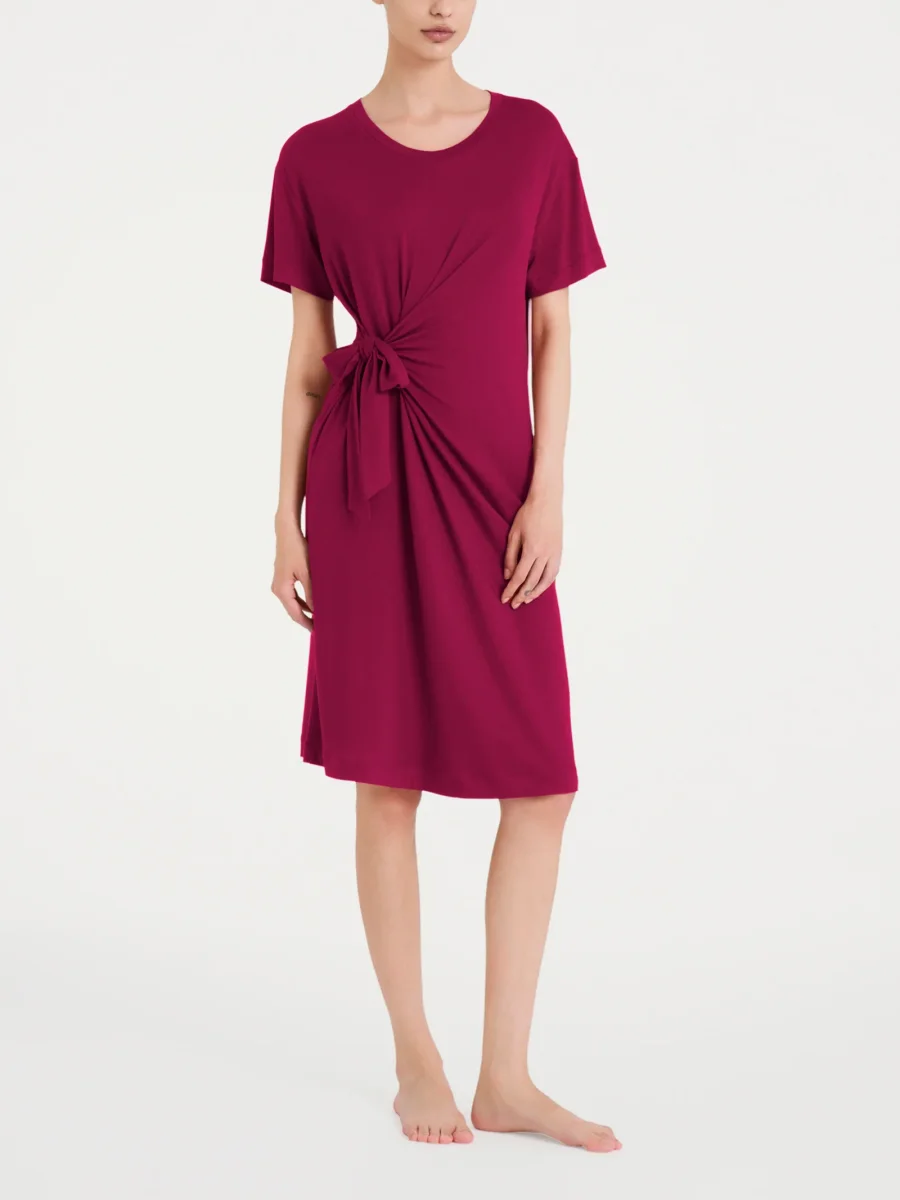 Abito tinta unita con nodo in Viscosa Summer - Rhododendron