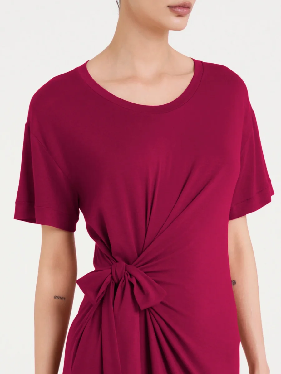Abito tinta unita con nodo in Viscosa Summer - Rhododendron - immagine 4