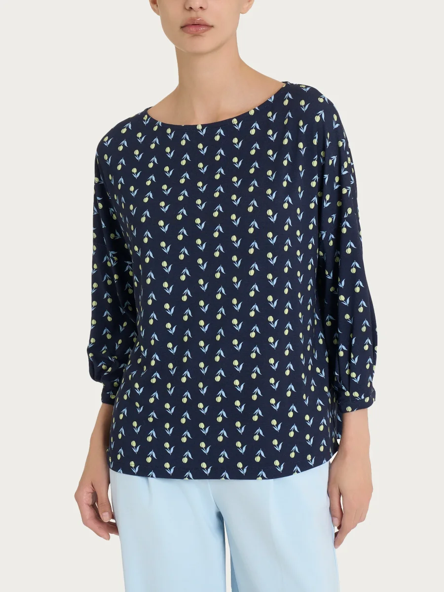 Maglietta con manica ampia 3/4 in jersey di viscosa Crêpe - Fant.Bleu - immagine 2