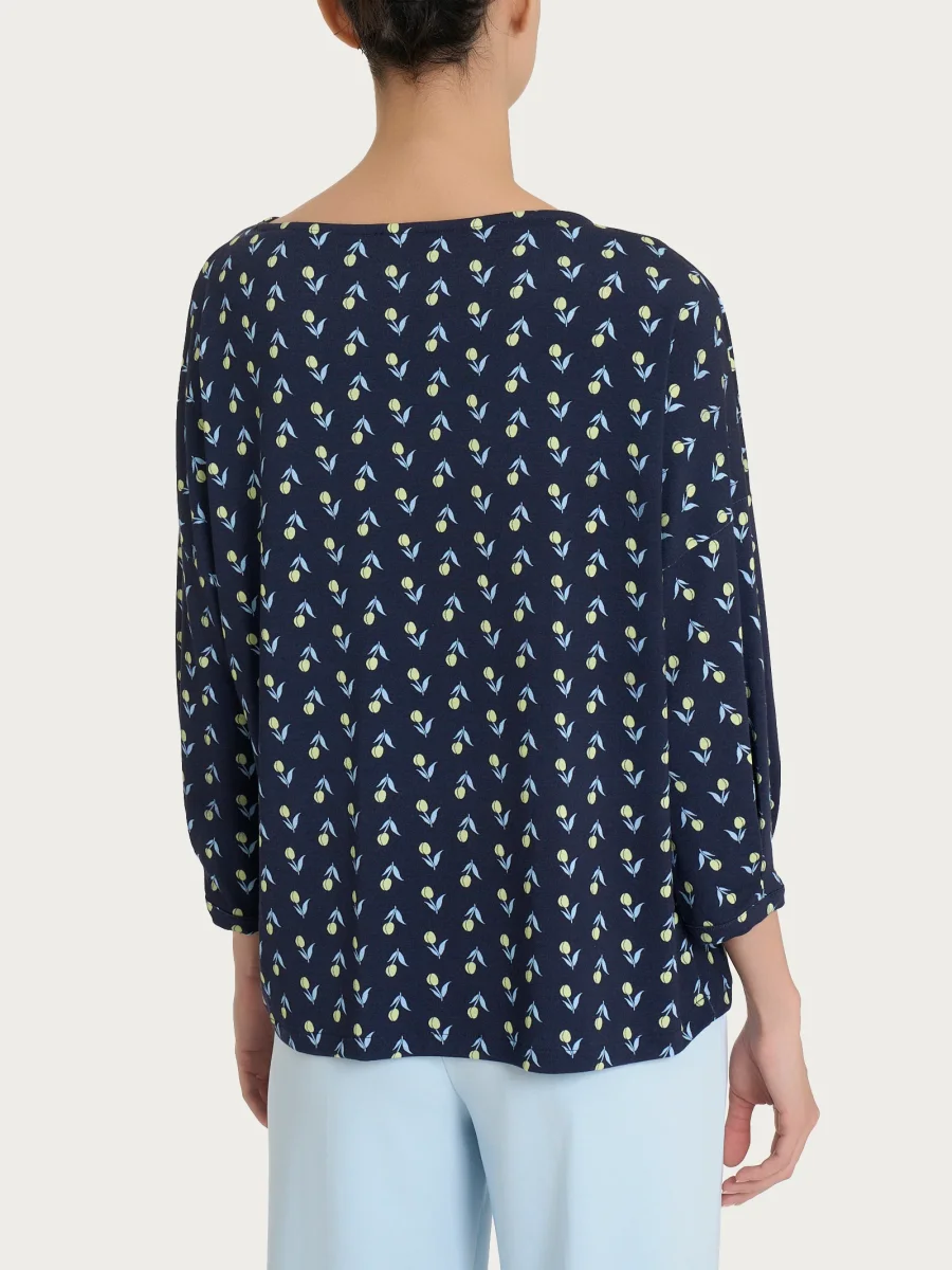 Maglietta con manica ampia 3/4 in jersey di viscosa Crêpe - Fant.Bleu - immagine 3