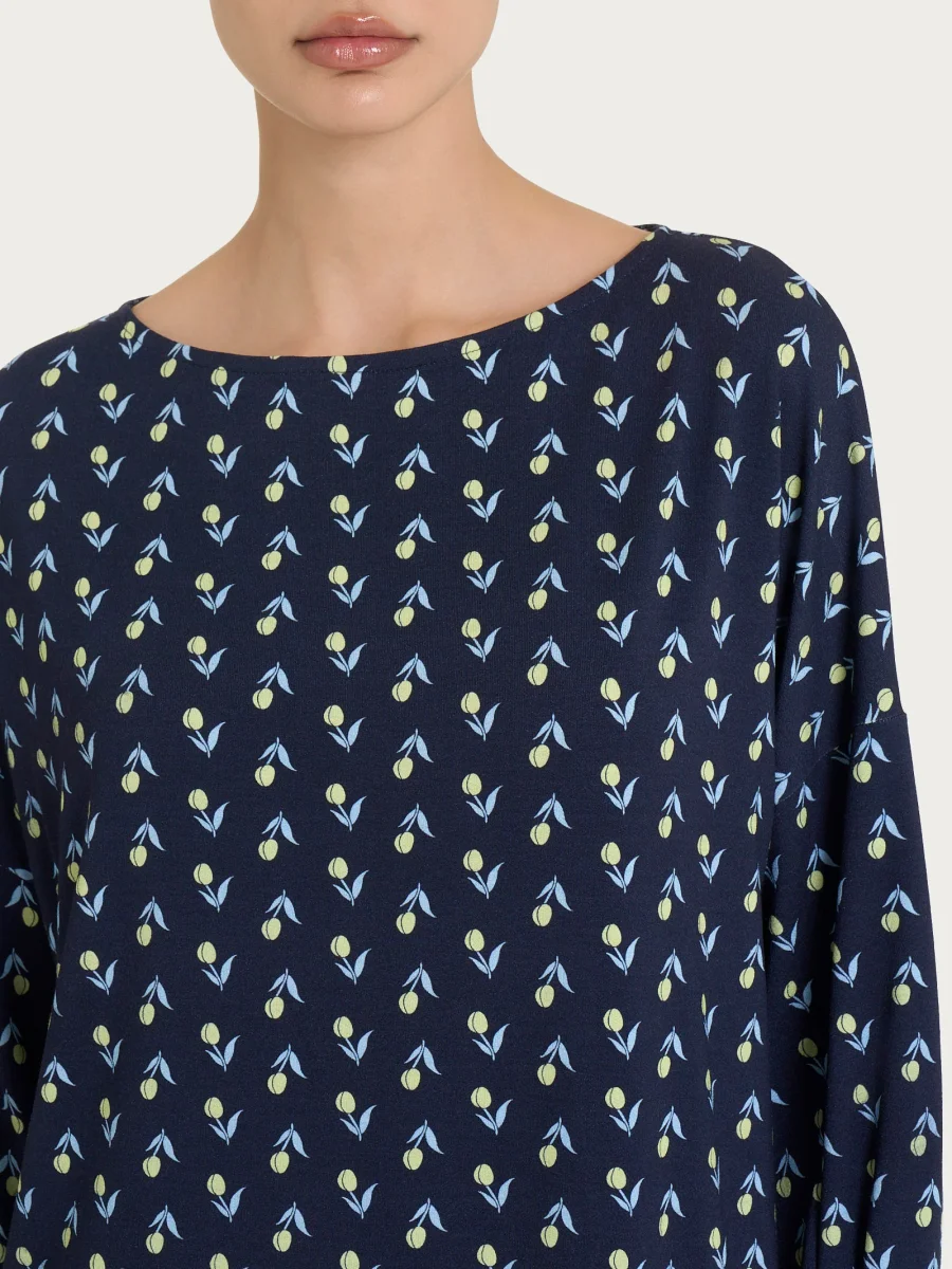 Maglietta con manica ampia 3/4 in jersey di viscosa Crêpe - Fant.Bleu - immagine 4