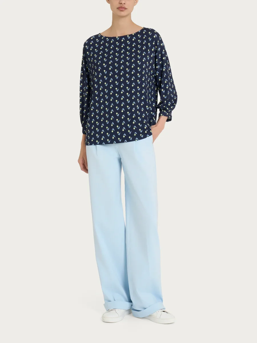 Maglietta con manica ampia 3/4 in jersey di viscosa Crêpe - Fant.Bleu - immagine 6