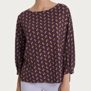 Maglietta con manica ampia 3/4 in jersey di viscosa Crêpe - Fant. Plum Perfect