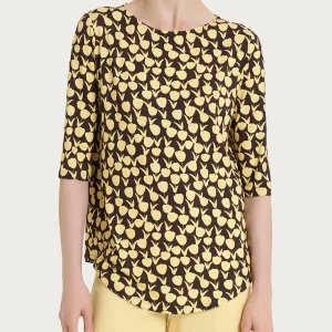 Maglietta a barchetta con tulips pattern in jersey di viscosa Crêpe - Fant. Pale Banana