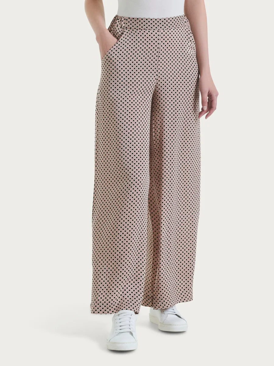 Pantalone a palazzo con tasche e micro pattern in Ecoseta - Fant.Nero - immagine 2