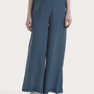 Pantalone a palazzo con tasche e micro pattern in Ecoseta - Fant. Aquarius