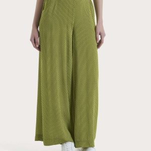 Pantalone a palazzo con tasche e hexagon pattern in Ecoseta - Fant. Sphagnum