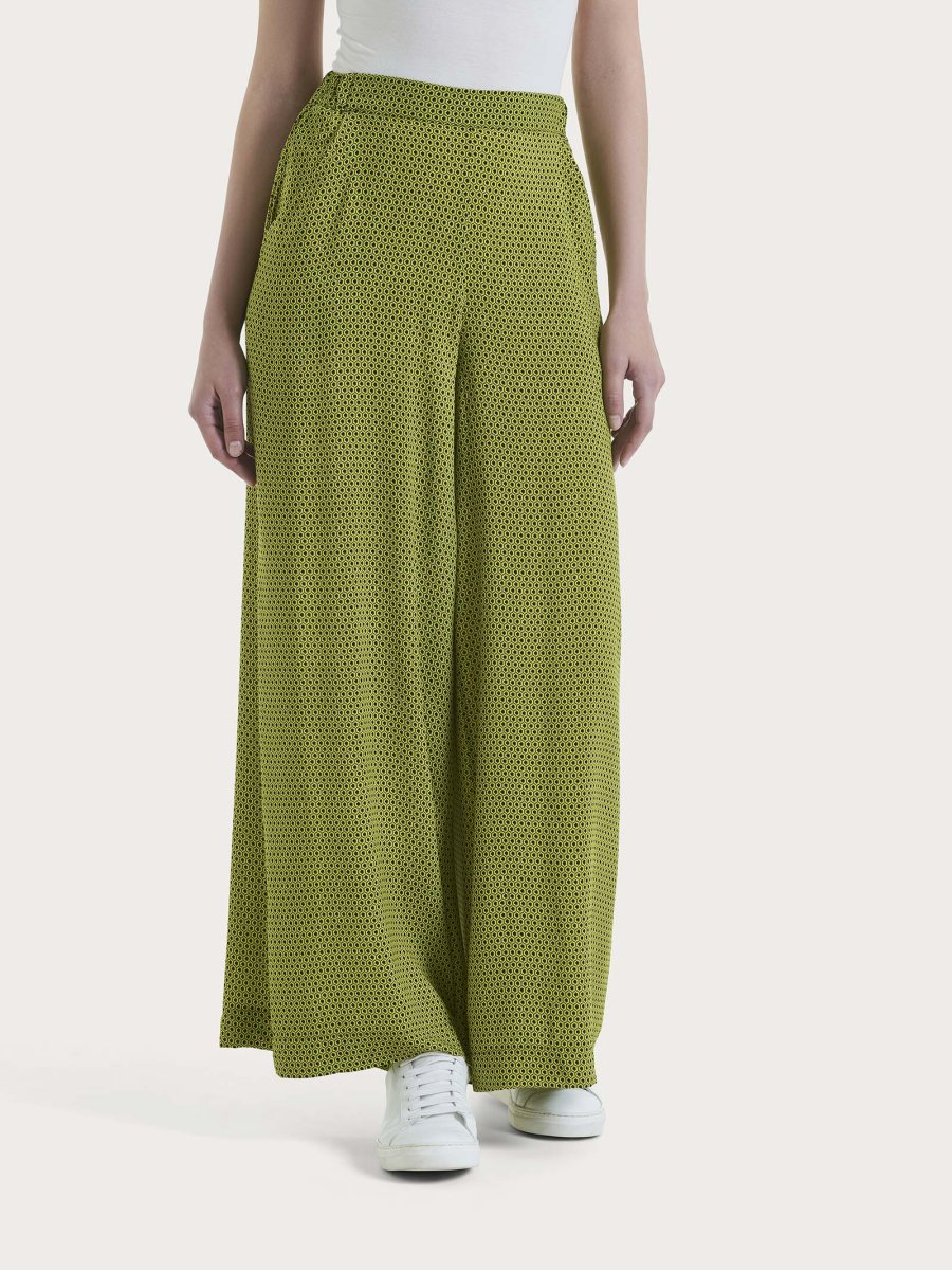 Pantalone a palazzo con tasche e hexagon pattern in Ecoseta - Fant. Sphagnum - immagine 2