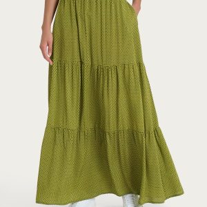 Gonna lunga e hexagon pattern in Ecoseta - Fant. Sphagnum