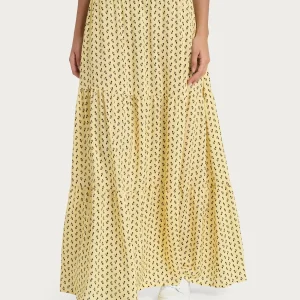 Gonna lunga con micro tulips pattern in Ecoseta - Fant. Pale Banana