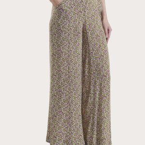 Pantalone a palazzo con tasche e geometic pattern in Ecoseta - Fant. Cattleya Orchid