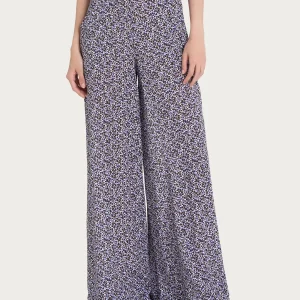 Pantalone a palazzo con tasche e geometic pattern in Ecoseta - Fant. Thistle