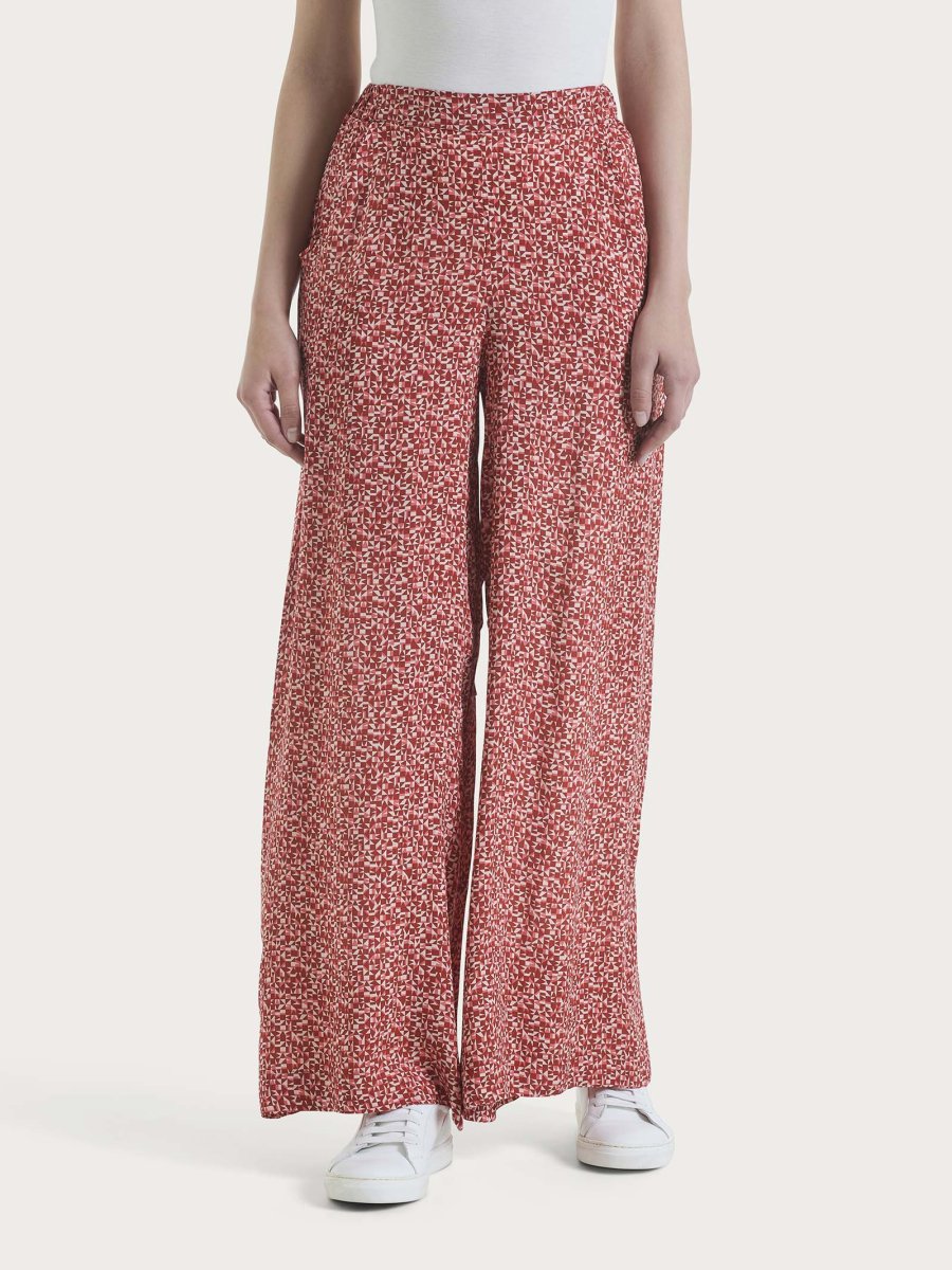 Pantalone a palazzo con tasche e geometic pattern in Ecoseta - Fant. Dubarry