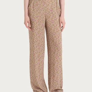 Pantalone ampio con tasche con geometric pattern in Ecoseta  - Fant. Cattleya Orchid