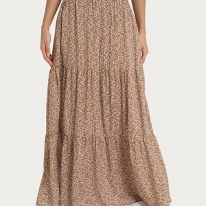 Gonna lunga con micro geometric pattern in Ecoseta - Fant. Cattleya Orchid