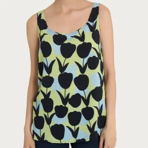 Top smanicato con macro tulips pattern in Ecoseta - Fant. Shadow Lime