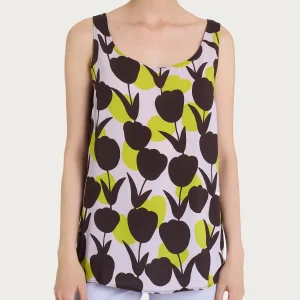 Top smanicato con macro tulips pattern in Ecoseta - Fant. Grenoble Green