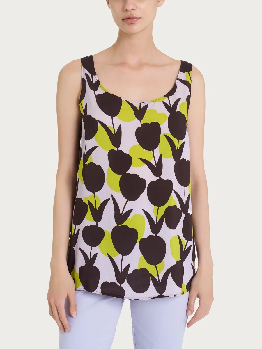 Top smanicato con macro tulips pattern in Ecoseta - Fant. Grenoble Green - immagine 2