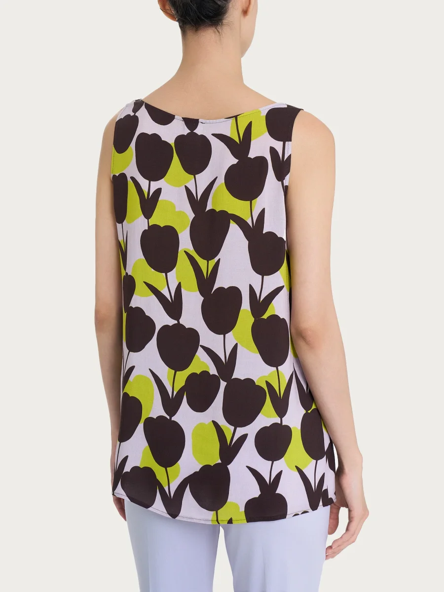 Top smanicato con macro tulips pattern in Ecoseta - Fant. Grenoble Green - immagine 3