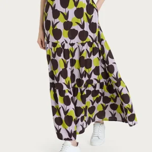 Gonna lunga con macro tulips pattern in Ecoseta - Fant. Grenoble Green