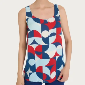 Top smanicato con geometric pattern in Ecoseta - Fant. Blueberry