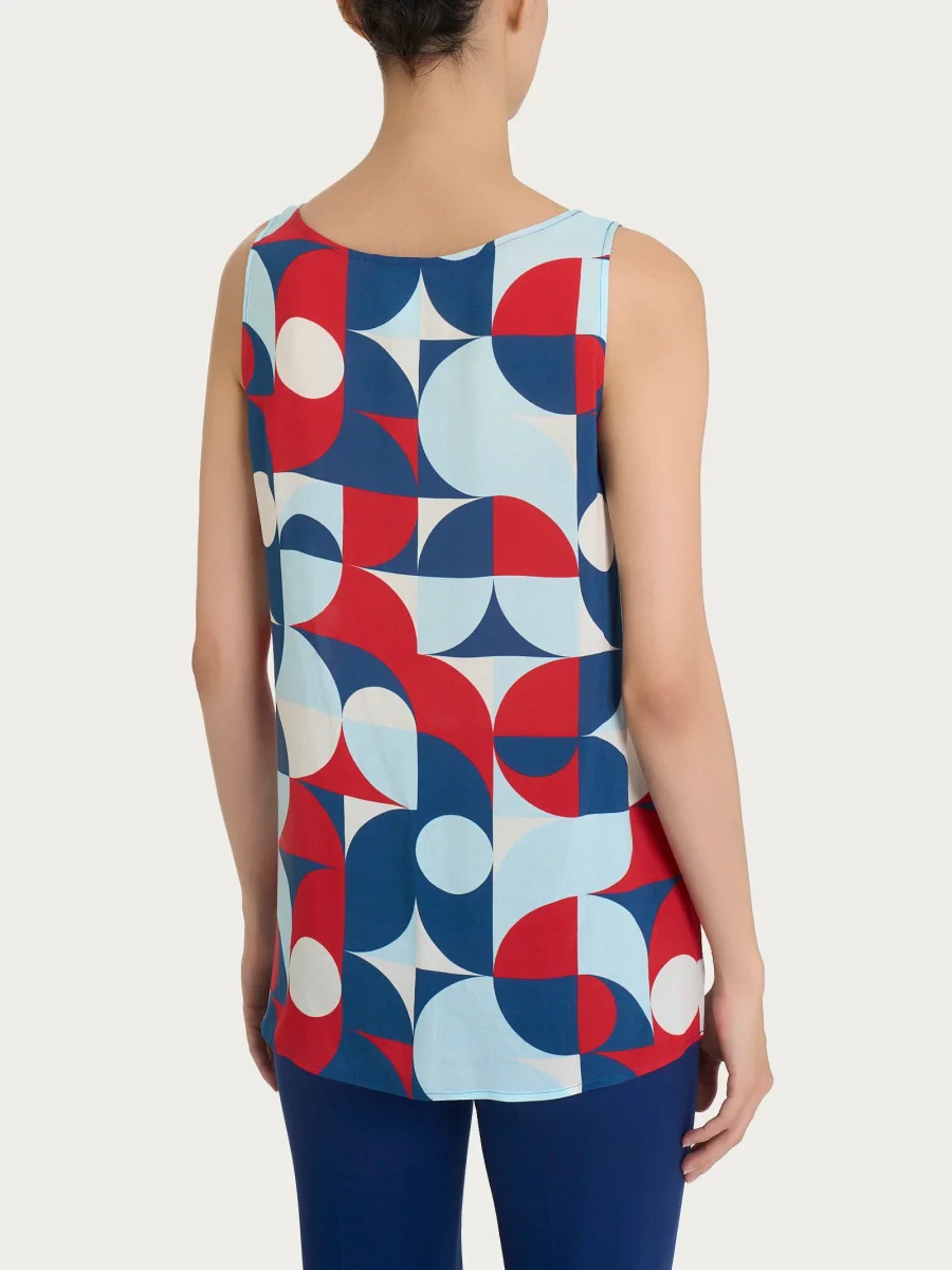 Top smanicato con geometric pattern in Ecoseta - Fant. Blueberry - immagine 3