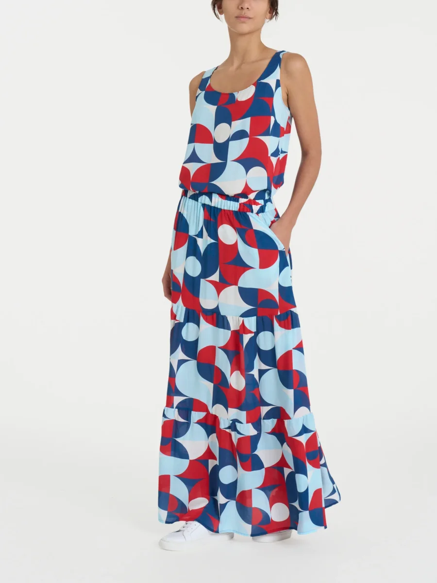 Top smanicato con geometric pattern in Ecoseta - Fant. Blueberry - immagine 6