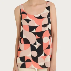 Top smanicato con geometric pattern in Ecoseta - Fant. Warm Taupe