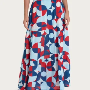 Gonna lunga con geometric pattern in Ecoseta - Fant. Blueberry