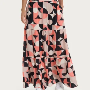 Gonna lunga con geometric pattern in Ecoseta - Fant. Warm Taupe