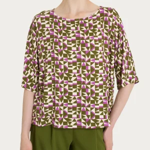 Maglia girocollo con geometric pattern in Viscosa Summer - Fant. Cattleya Orchid