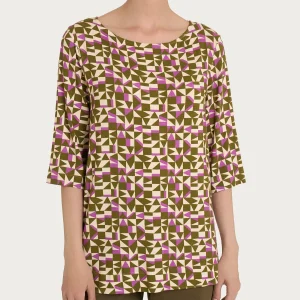 Maglia con scollo a barchetta e geometric pattern in Viscosa Summer - Fant. Cattleya Orchid