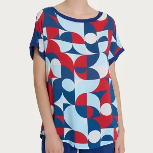 Maglietta con geometric pattern in Misto Viscosa - Fant. Blueberry